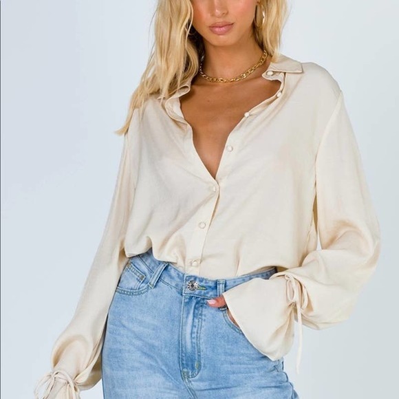 Princess Polly Tops - Princess Polly Cream Forbidden Shirt Button Up Blouse Size 4